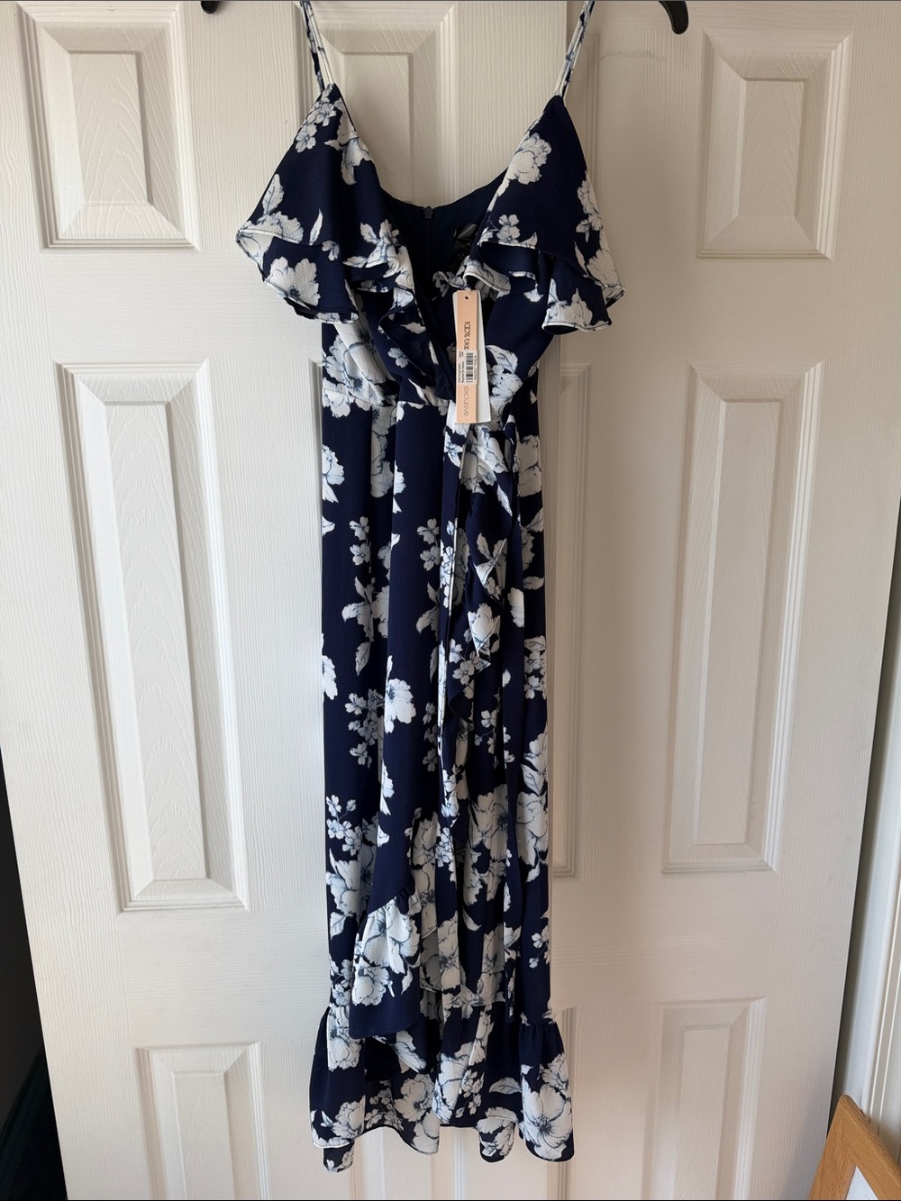 Aqua Navy Blue Floral Midi Dress